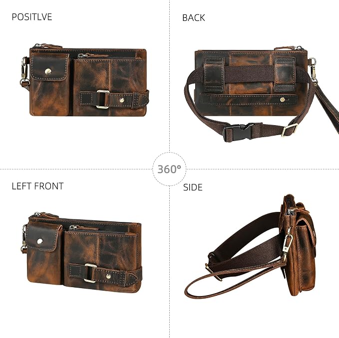 Water Resistant Canvas + Leather Hiking Riding Travel Fanny Waist Pack Small Phone Pouch For Men Women FB811-29 (Z-8135-100% Leather)