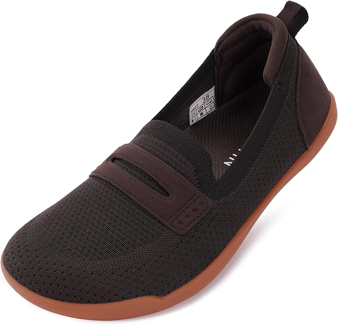 WHITIN Women's Round Toe Slip On Penny Loafers | Wide Barefoot Flats with Breathable Knit
