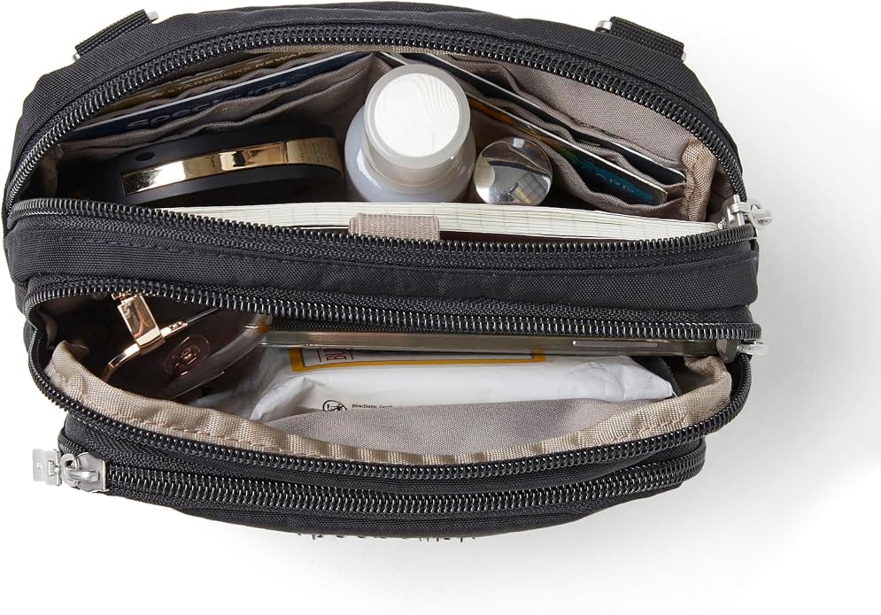 Baggallini Triple Zip Small Crossbody Bag for Women - Lightweight Convertible Fanny Pack Belt Bag