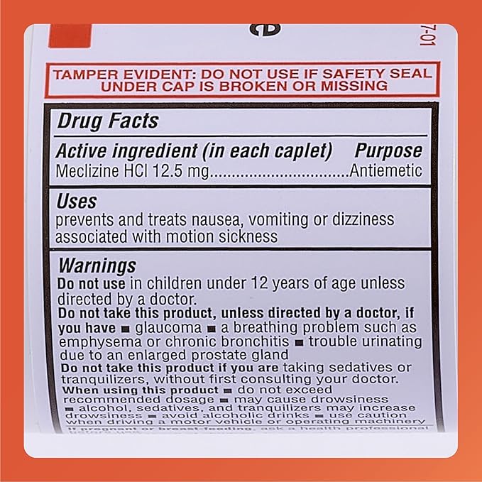 Rugby Meclizine 12.5mg Caplets - Antiemetic Motion Sickness Symptom Relief - 100 Count (1 Pack)