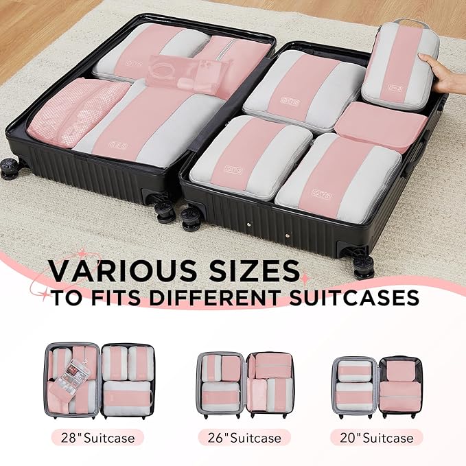 10 Set Compression Packing Cubes for Travel Essentials,Compressible Expandable Packing Cubes for Suitcase,OlarHike Luggage Garment Bags for Travel,Handy Helper for Organizing Clothes(Pink)
