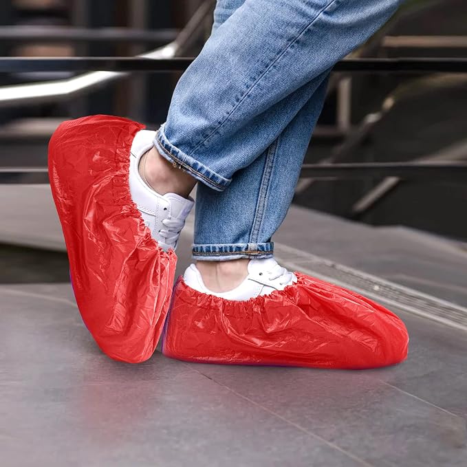 EZGOODZ Red Indoor Shoe Covers Disposable Non Slip, 16 x 6 Inch. 300 Pack Shoe Booties Disposable. PP Disposable Booties for Shoes Covers. Waterproof Surgical Boot Covers for Outdoor