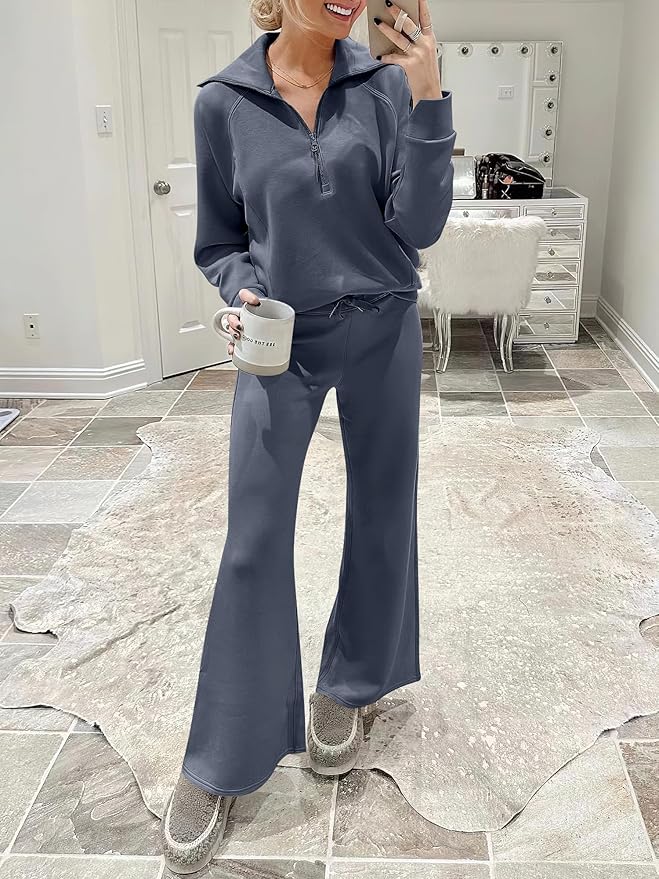 ANRABESS Women’s 2 Piece Outfits Half Zip Sweatshirt & Wide Leg Pants Airport Travel Lounge Matching Sets Sweatsuits Clothing
