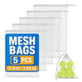 5 PCs Mesh Laundry Bags Drawstring – Small Mesh Bag White 11.8 x 7.48" – Multipurpose Nylon Net Bags with Tight Closure for Storing Balls, Clothes, Sports Gear at Gym, Beach, Laundry, & Travel Use