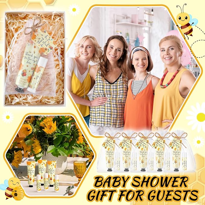 48 Set/192 Pcs Bee Theme Baby Shower Favors for Guests a Little Honey Hand Cream and Lip Balm Sweet as Can Bee Theme Baby Shower Gifts Thank You for Beeing Here Gifts for Gender Reveal Party