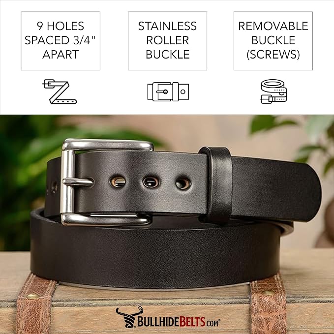 Bullhide Belts, Non Stitched Mens Leather Belt for Work, CCW Carry, 1.50" Wide, USA Made