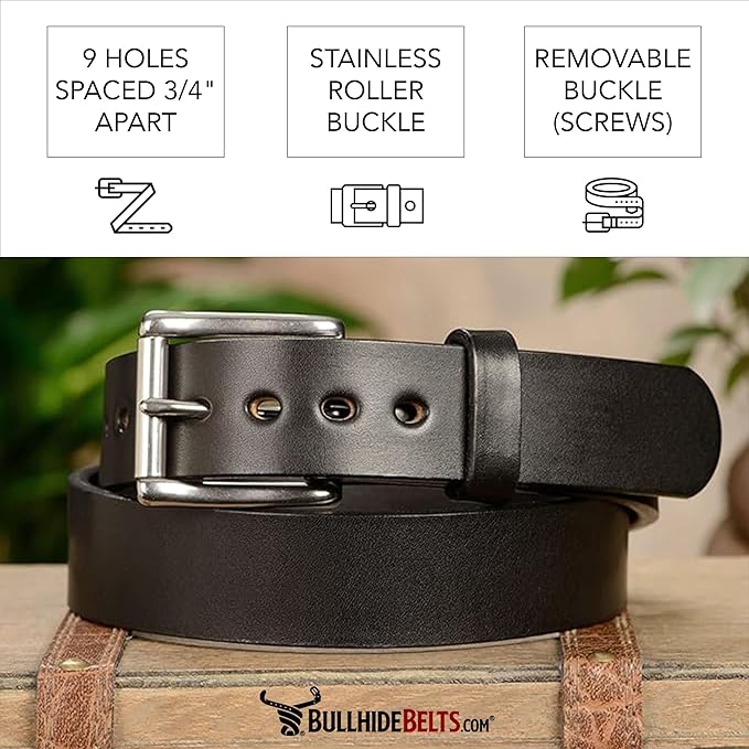 Bullhide Belts, Non Stitched Mens Leather Belt for Work, CCW Carry, 1.50" Wide, USA Made