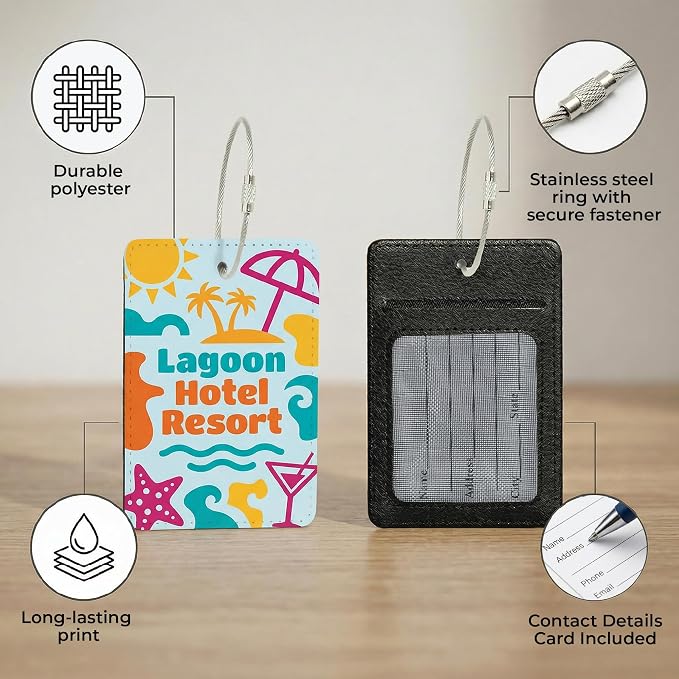 Personalized Suitcase Tags, Custom Luggage Tag with Logo or Text, Address Card Included, Polyester 2.75 x 4.13 in, White, 25 Pack, for Corporate Travel and Business Travel Accessories