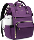 LOVEVOOK Laptop Backpack for Women with Giant Tumbler Holder Pocket,18 inch Waterproof Travel Backpack Purse Computer Laptop Bag,Professional Work College Nurse Teacher Backpack Daypack,Dark Purple