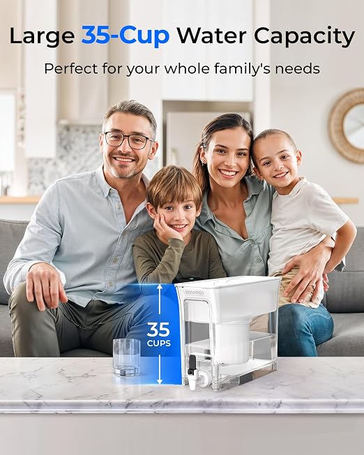 Waterdrop WFD-01W Water Filter Dispenser, 0 TDS Water Filter Pitcher, 35-Cup Large Capacity with 1 Filter, Reduce TDS, Chlorine, PFOA/PFOS and More, BPA Free, White