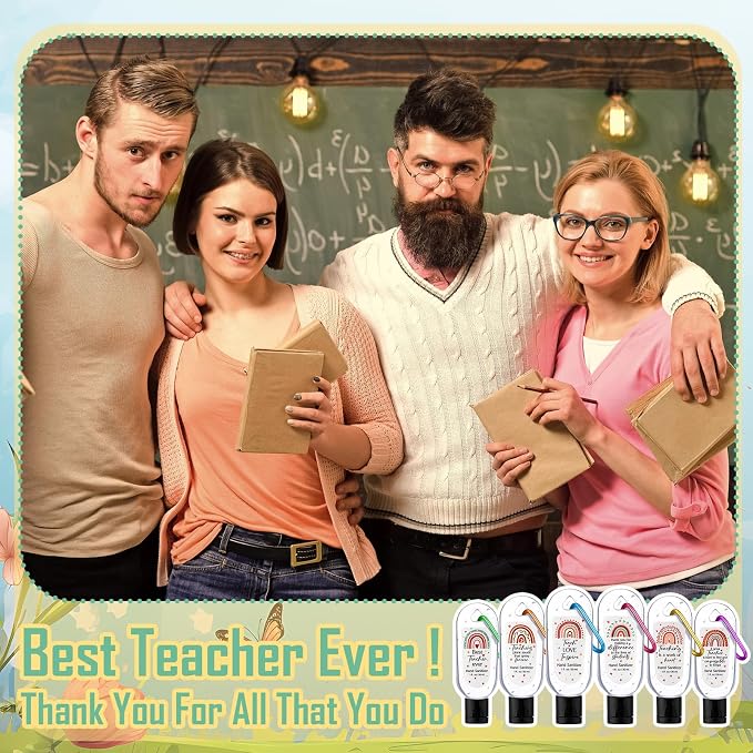 24 Pack Appreciation Teacher Gifts Bulk Scented Hand Sanitizers with Keychain Mini Hand Sanitizer Gel Bulk 1 oz Travel Size Back to School First Day of School Teacher Thank You Gift Employee