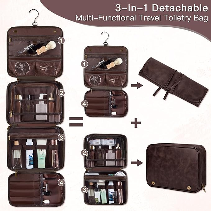 Personalized 3-in-1 Mens Toiletry Bag Groomsmen Gifts Best Man Proposal Gifts Bachelor Party Favor, PU Leather Waterproof Shaving Bag for Toiletries Travel Essential Accessories Dark Brown B
