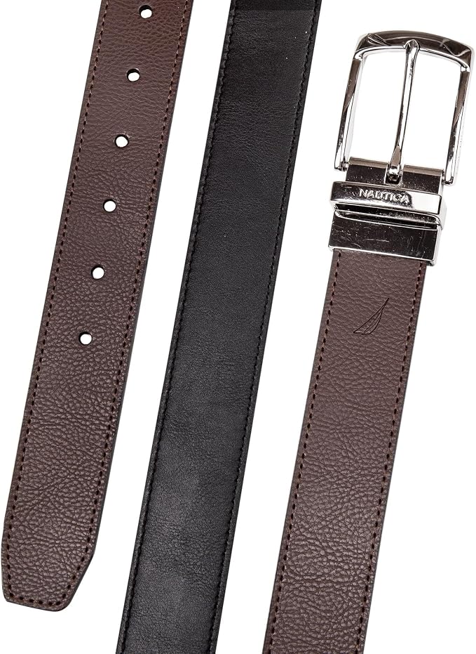 Nautica Men's Reversible Leather Belt | 2-in-1 | Classic | Everyday | Business | Work | Dress | Casual | Metal Buckle