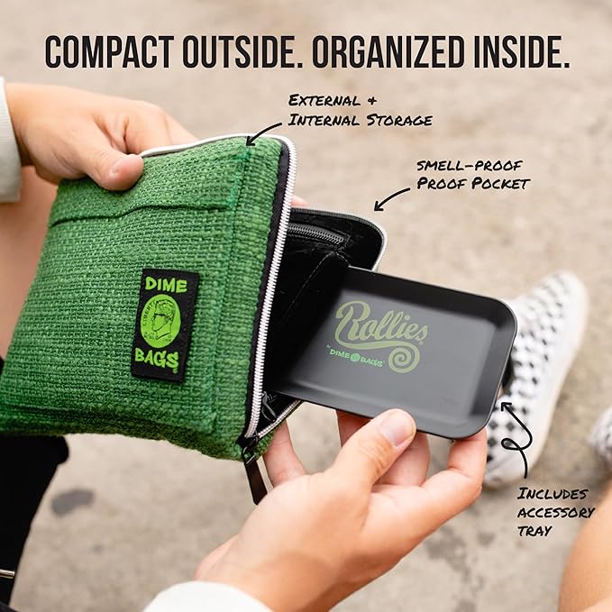 Dime Bags All-in-One Padded Pouch with Accessory Tray & Smell/Spill Proof Pocket, Protective Case for Glass Storage & Travel
