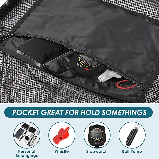 BROTOU 5PCS Extra Large Mesh Sports Ball Bags - Soccer Ball Bag Drawstring Bags with Shoulder Strap for Basketball, Volleyball, Swimming Gear