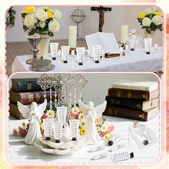 48 Sets Christian Graduation Gifts Hand Cream and Lip Balm Bulk Teacher Appreciation Gifts Travel Size for Her Bible Verse Thank You Cards with Organza Bag Tag for Graduation Supplies(Spring)