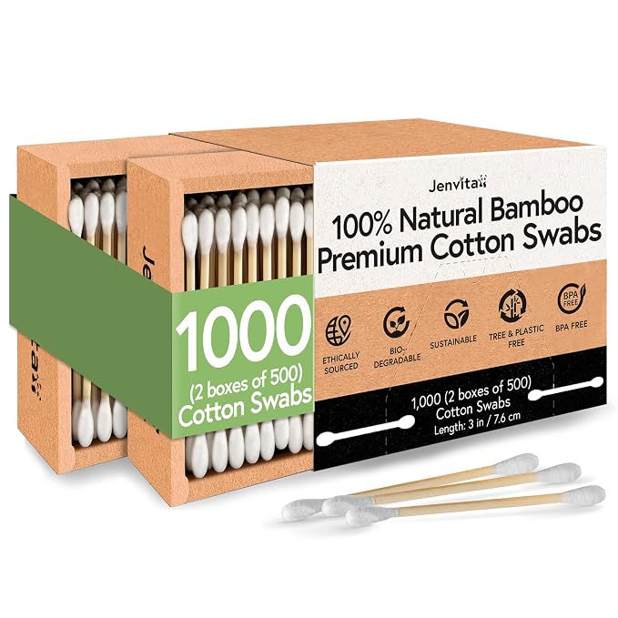100% Bamboo Cotton Swabs (1000-Pack) | Double Tipped Organic Cotton Swabs for Ears | Biodegradable Beauty & Personal Care Items | FSC Certified & Hypoallergenic | For All Ages & Pets