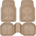 CAR PASS Heavy Duty Rubber Car Mats, Deep Dish Car Floor Mats Full Set, Universal All Weather Automotive Mats 3 Pieces Trim to Fit for Sedans SUVs Trucks, Waterproof Anti-Slip Floor Mats, Full Beige