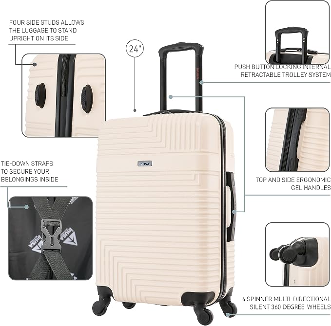 InUSA RESILIENCE Luggage with Spinner Wheels | Durable Lightweight Hardside Spacious Travel Bag with Handle and Trolley | 24-Inch Medium Checked Luggage | Sand