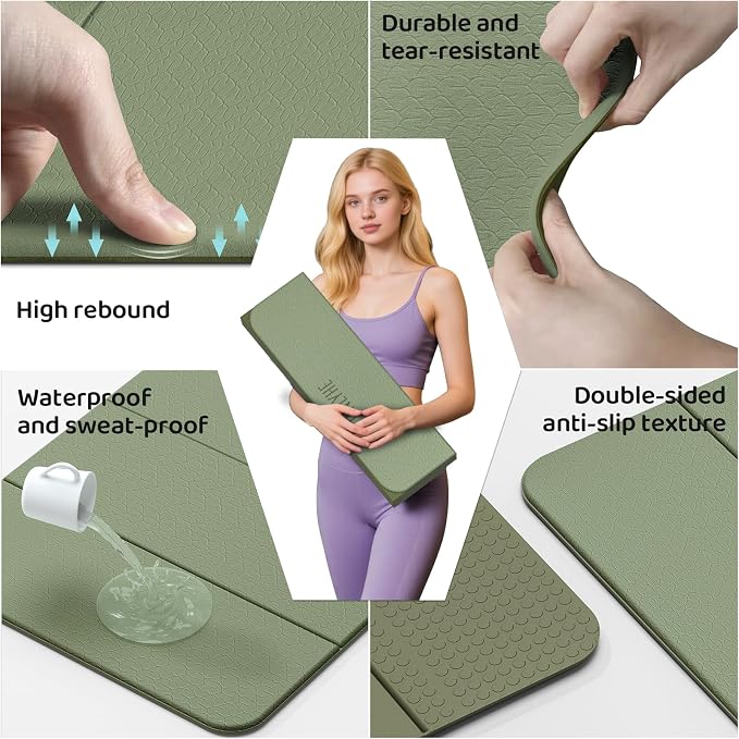 Foldable Yoga Mat (12mm) Exercise Mats for Home Workout,Comfortable and Durable,Thick-Portable Folding Mat,Non Slip,Pilates Mat Thick,Outdoor Use,Meditation,Travel,Camping（71"x24" x0.47"）