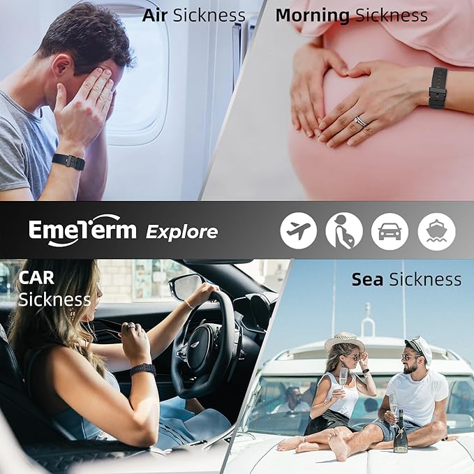 EmeTerm Explore Classic FDA-Cleared Galaxy Black and Mint Green Anti-Nausea Wristband IP67 Waterproof Morning Motion Travel Sickness Vomit Relief Rechargeable No Gel Drug Free Without Side Effects