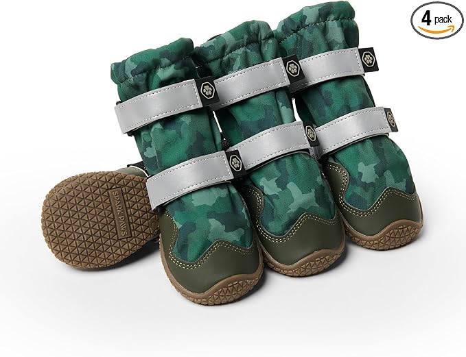Spark Paws Dog Rainboots, Waterproof Dog Shoes for Medium to Large Dogs, Non Slip, Dog Booties and Paw Protectors - 4PCS Doggie Hiking Boots with Reflective Straps - Green Camo, Size 5