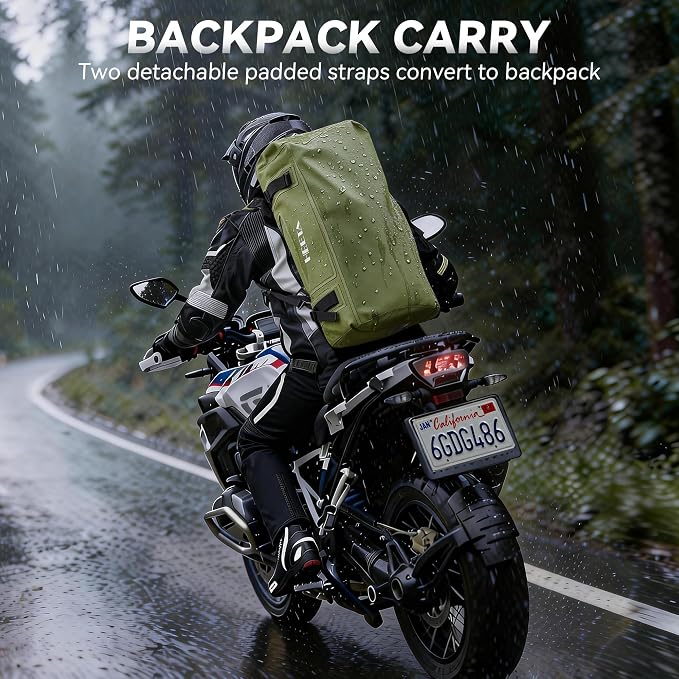 HEETA Waterproof Motorcycle Dry Bag, Waterproof Duffel Luggage Travel Bags with Zippered Closure & Pocket, Shoulder Straps, Large Space for Motorcycling Camping Commuting Boating (Green, 50L)