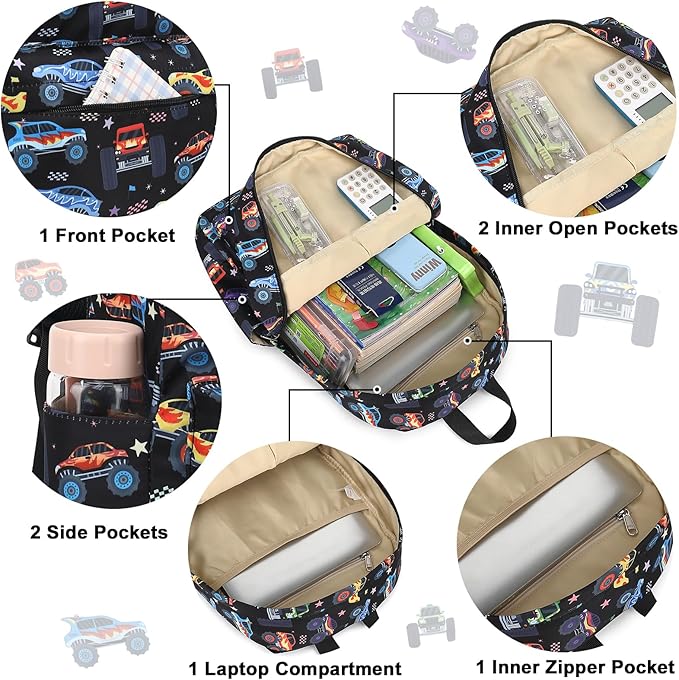 CAMTOP Kids Backpack for Boys, Preschool Toddler Backpack Kindergarten School Bookbag for Age 3-8(Monster Truck)