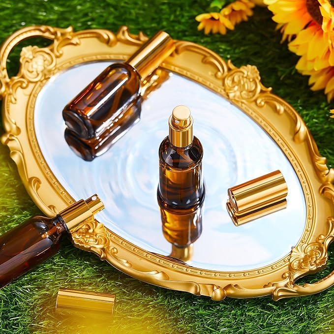 Roshtia 30 Pcs Glass Spray Bottle Clear Empty Bottles Small Refillable Reusable Perfume Bottle with Fine Mist Sprayer Pump for Face Body Travel(2 oz,Amber)