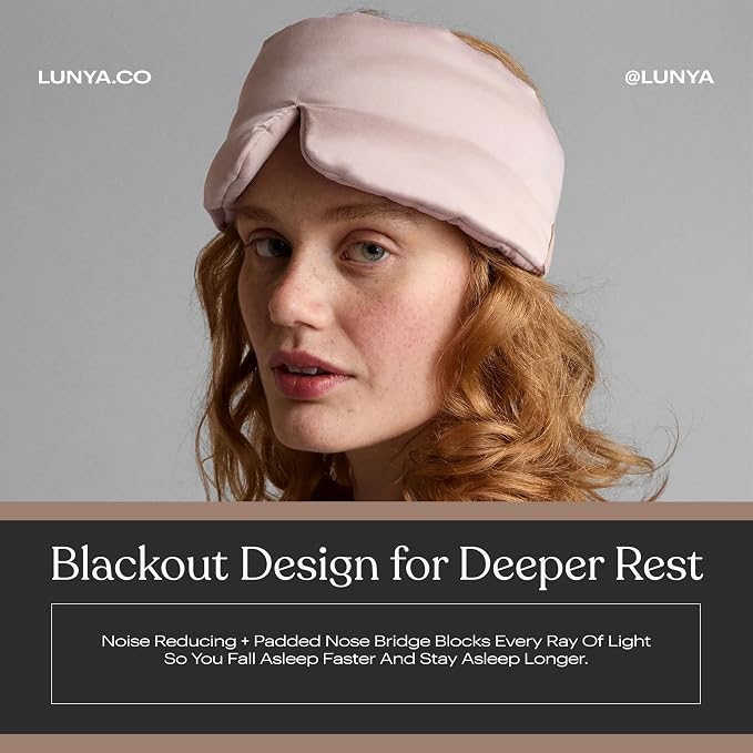 Lunya Sleep Mask with Box - Washable Silk Sleeping Mask and Headband for Beauty Routines - Thermoregulating Comfort - Delicate Pink - Large