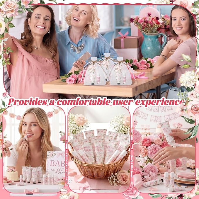 24 Sets Pink Bow Baby Shower Hand Cream and Lip Balm Gift, a Sweet Little Girl Is on The Way Baby Shower Favors, Pink Bow Party Favors for Guests Mini Hand Lotion and Lip Balm Coquette Party Supplies