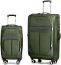 2-Piece Set Front Opening,Softside Luggage Sets w/Double Spinner Wheels Expandable Luggage,Lightweight Travel Luggage Rolling Suitcase w/LOCK（Green-Grey,20in/28in）