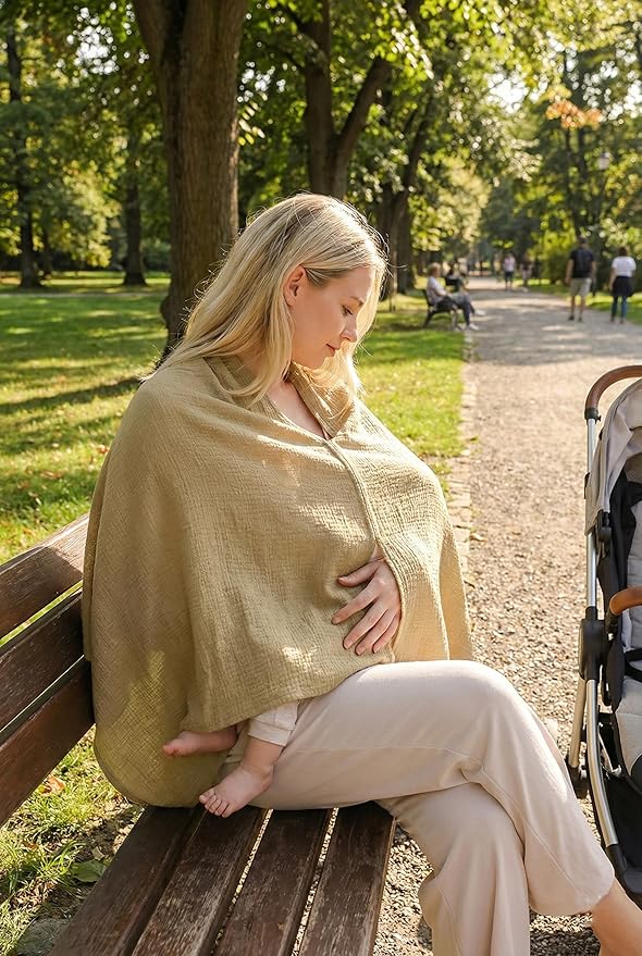 TADO MUSLIN 2-Pack Nursing Covers for Breastfeeding, 100% Organic Cotton Muslin Nursing Cover for Mom, Soft Breathable Breastfeeding Cover, Full Privacy Cover for Nursing, Regular Coverage Brown Beige