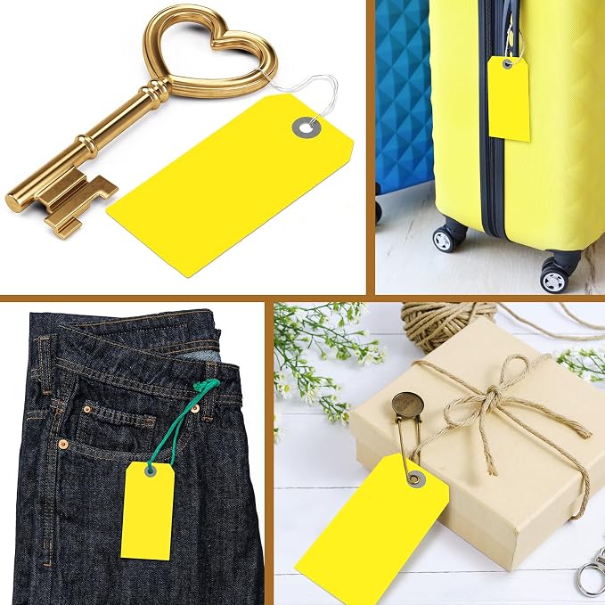 Sayglossy 1000 Pcs Blank Manila Shipping Tags with Wire 4 3/4" x 2 3/8" Bright Yellow Paper Hang Luggage Price Asset Gift Label Tags