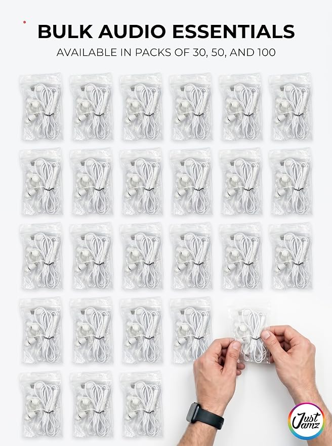 Pearl 50 Pack USB C Headphones Wired Earbuds Bulk for iPhone 17/16/15 Pro Max Plus, Galaxy Series, Chromebook, MacBook, Type C Earbuds Wired Headphones for School Classroom, White, No Microphone