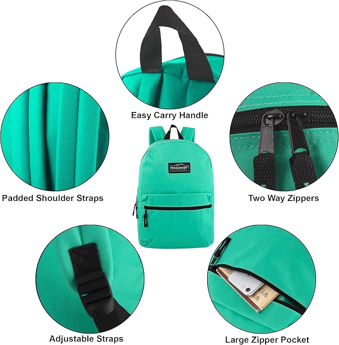 Trail maker Classic 17 inch Backpacks with Adjustable Padded Straps | School Backpacks for Girls, Boys (Aqua)