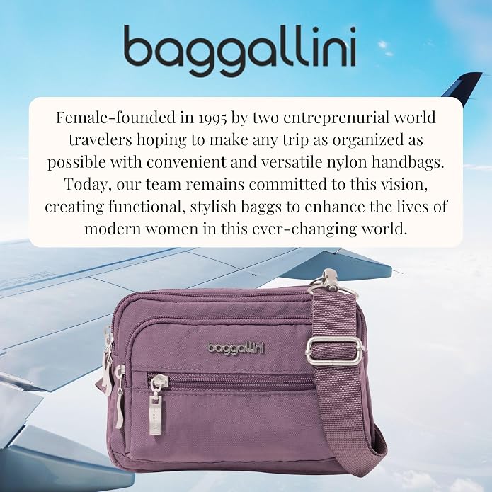 Baggallini Triple Zip Small Crossbody Bag for Women - Lightweight Convertible Fanny Pack Belt Bag