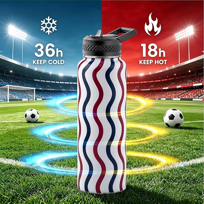 RAYMYLO 2026 Soccer Biggest Event Edition Insulated Water Bottle 40 oz, Nation Flag Design, Best Souvenir & Gift for World Soccer Lover, Vacuum Stainless Steel (Cold for 36Hrs), Leak Proof & Non-BPA