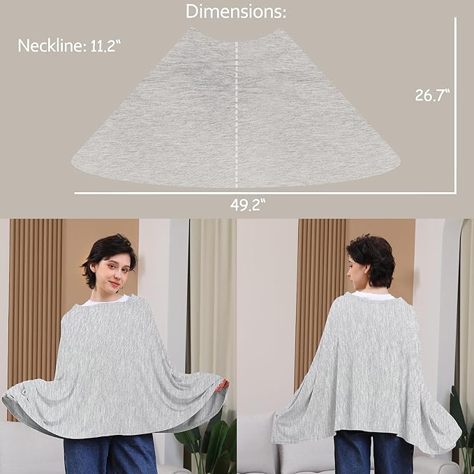 Seejoy Nursing Cover for Breastfeeding, 360°Full Coverage Nursing Poncho, Rayon Soft & Breathable Breastfeeding Cover up (Smooth Rayon, Knit Grey)
