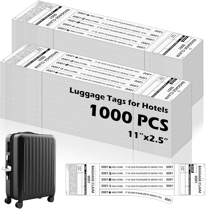 1000 PCS Hotel Luggage Tags Bulk with 5 Matching Numbered Labels Paper Baggage Claim Check Tags with White String &Marker Black Luggage Claim Tickets Coat Check Tickets for Cruise Hotel Baggage Suitca