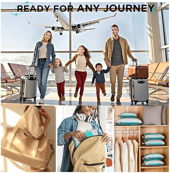 10 Set Compression Packing Cubes for Travel Essentials,Compressible Expandable Packing Cubes for Suitcase,OlarHike Luggage Garment Bags for Travel,Handy Helper for Organizing Clothes(Blue Green)
