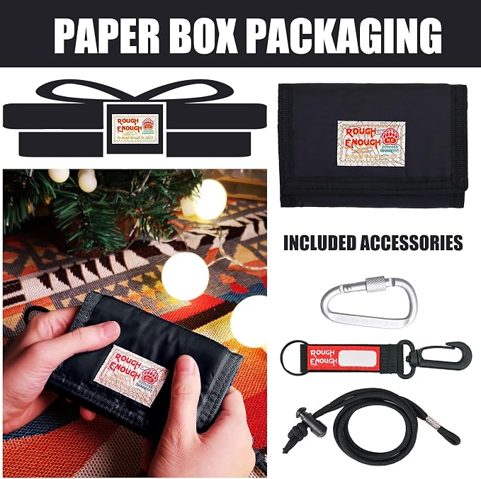 Rough Enough Kids Wallet for Boys Teens with Neck Lanyard Keychain Zipper Coin Pocket Card Holder Black Soft Nylon