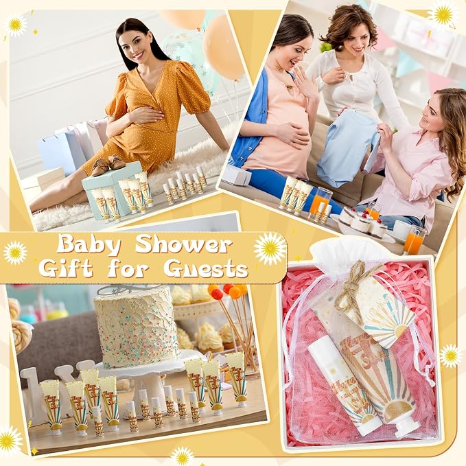 24 Sets Here Comes The Sun Baby Shower Gifts Here Comes The Sun Hand Cream and Lip Balm Baby Shower Party Favors for Guest Travel Size Hand Lotion and Lip Balm Bulk Birthday Party Supplies