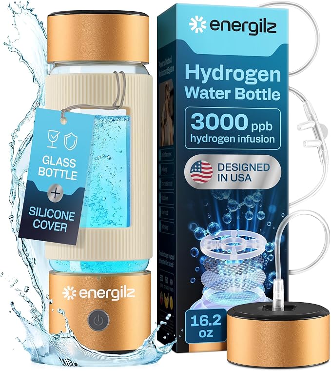 Hydrogen Water Bottle | Large 16.2 oz (480 ml) Hydrogen Water Bottle Generator 3000 ppb | Hydrogenator Machine | SPE/PEM Hydrogenated Ionizer Generator(Golden w/Beige)
