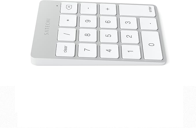 Satechi Slim Aluminum Bluetooth Keypad, Wireless Number Pad with 18 Keys, Micro USB Rechargeable Numpad, External Number Pad for MacBook Air/Pro/Neo, iPad Air/Pro, iMac, PC - Silver