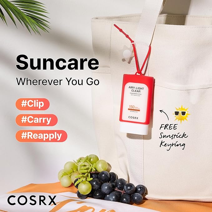 COSRX Vitamin E Sunscreen & Airy Light Clear Sunscreen Stick with Free Keyring, Amazon Exclusive, Korean Sunscreen, Beach Essentials, Travel Essentials, Korean Skincare Set Mothers Day Gifts for Woman