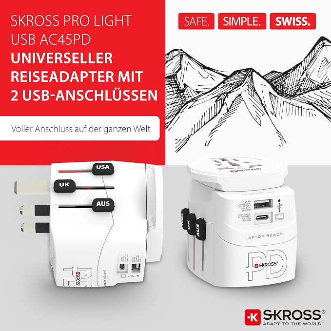 Skross 1.302474 Travel Adapter Pro Light USB AC45PD World