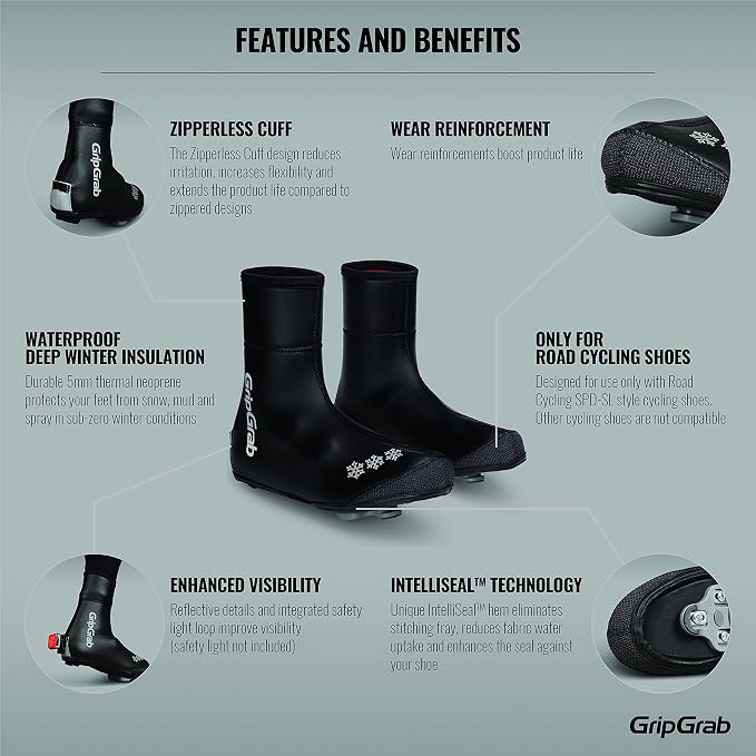 GripGrab Arctic Waterproof Deep Winter Road Bike Overshoes Warm Thermal Fleece Lined Cold Weather Cycling Shoe Covers