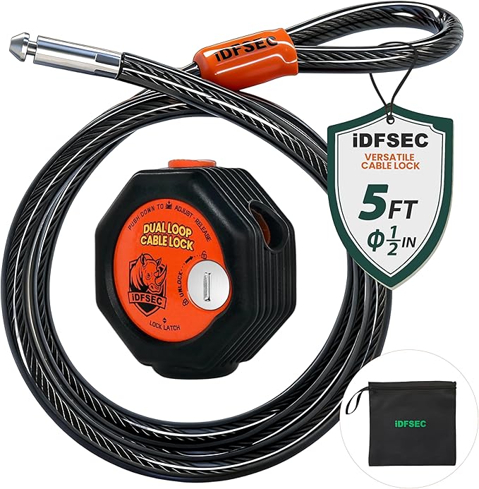 Heavy Duty Adjustable Cable Lock - 5' x 1/2" Security Cable with Dual Cinch, 4 Keys, All-Weather Protection for Bikes, Scooters, ATVs, Generators, Ladders, Tools & Outdoor Equipment