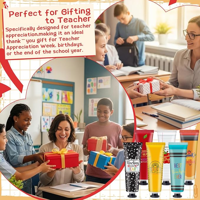 Loopeer 6 Sets Teacher Appreciation Gifts Bulk Hand Cream & Lip Balm Set Thank You Gifts for Teachers Staff Coworkers End of Year Graduation Travel Size Lotion Party Favors